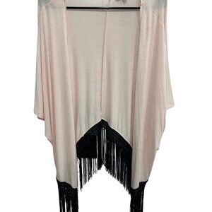 Joseph A.  Rayon Blend Open Front  Cardigan Fringe Hem Size L Bohemian Cover-up